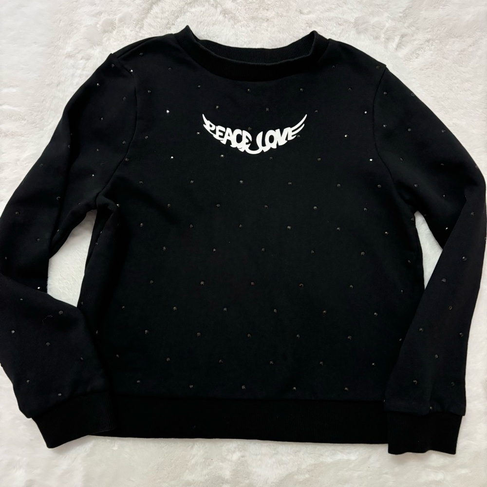 Zadig & Voltaire | girls rhinestone embellished peace love sweatshirt